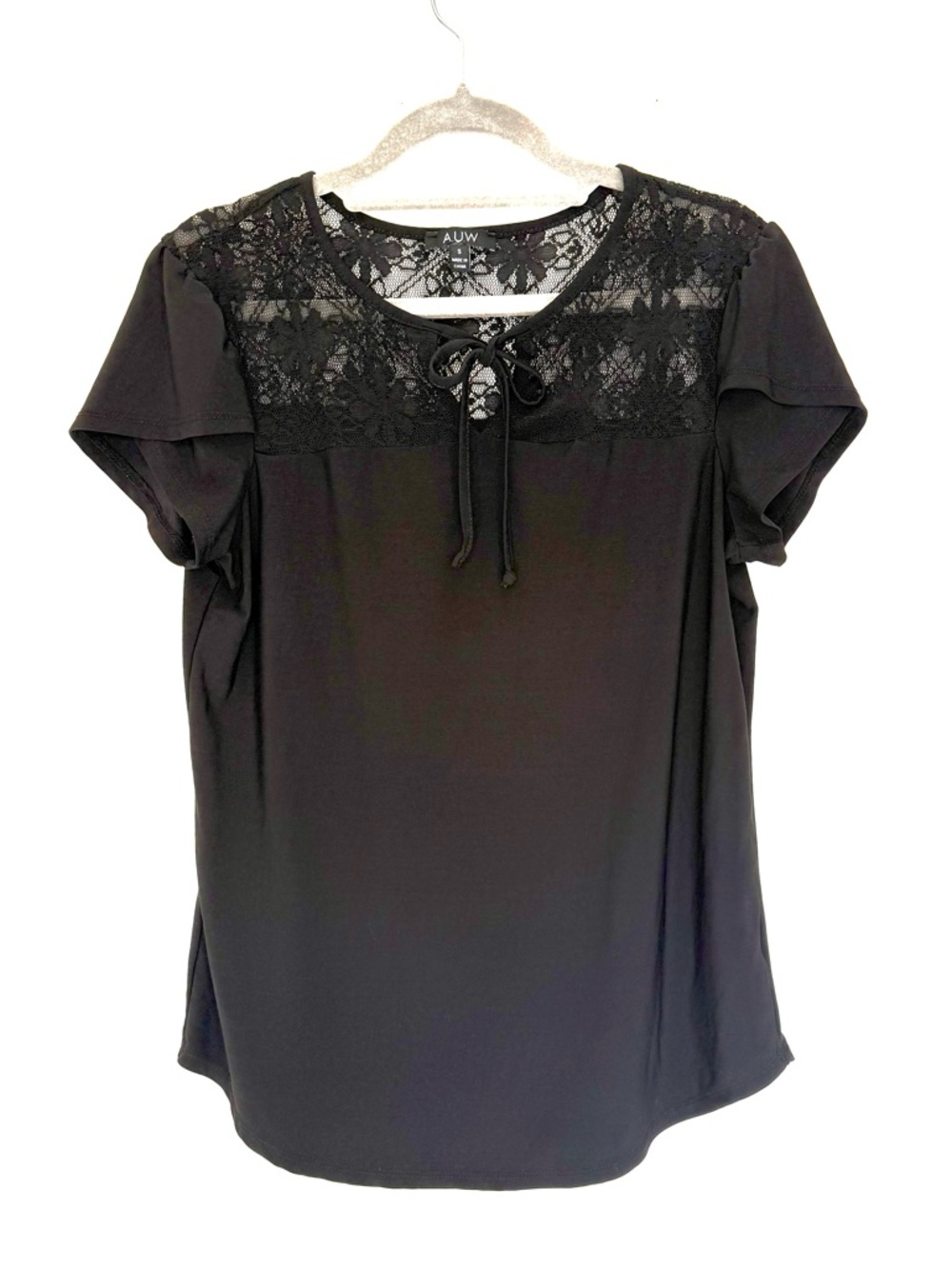 A.U.W Lace Cap Sleeve Blouse Front Tie Size S
